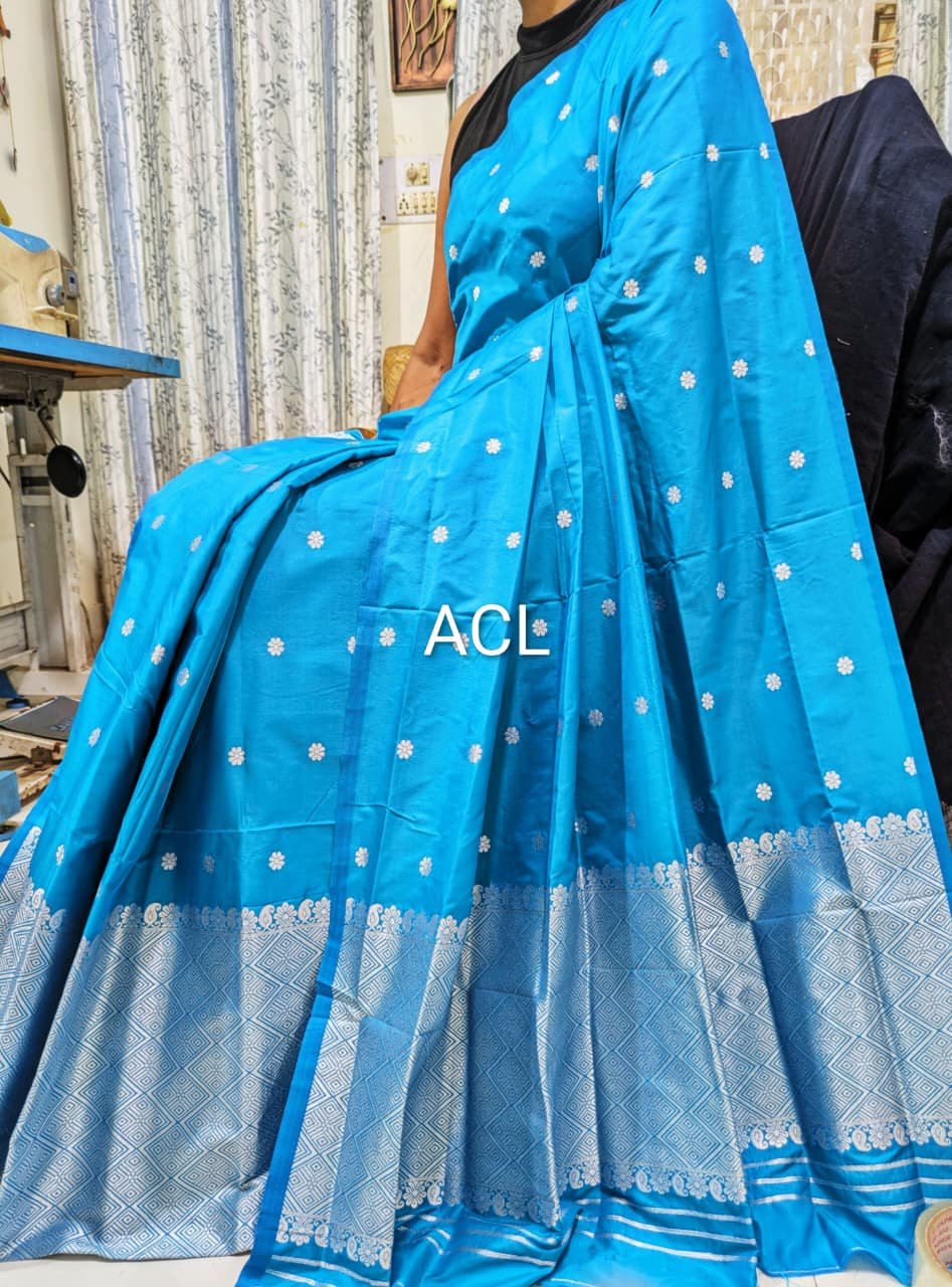 Sky blue silver saree